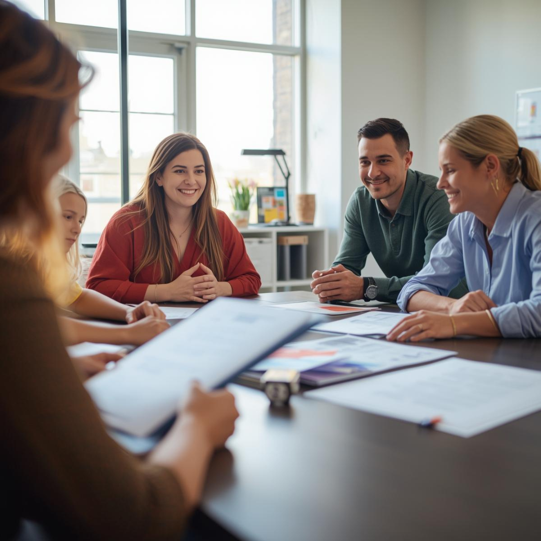 Professional team working together around a table